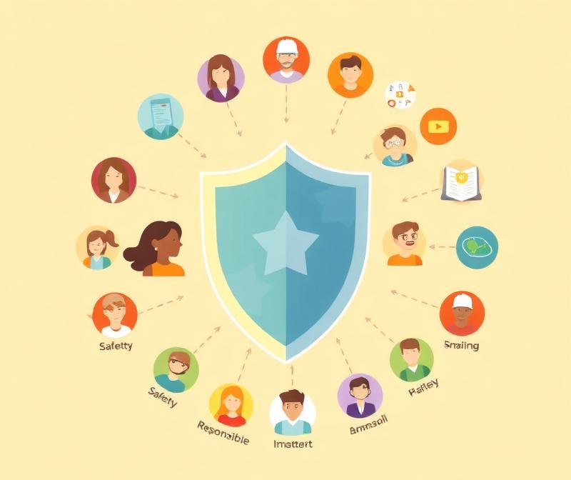 Shield around players with safety and responsibility icons