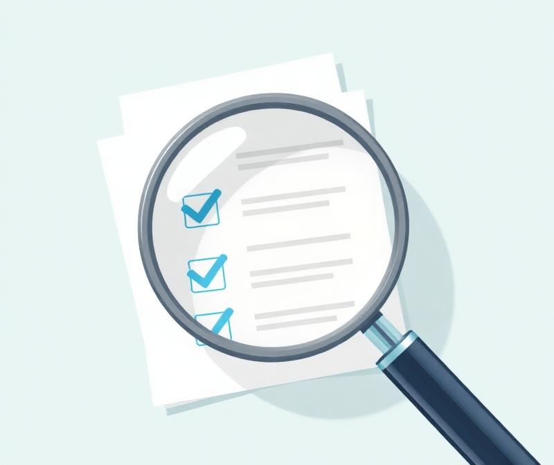 Magnifying glass over clear documents with checkmarks