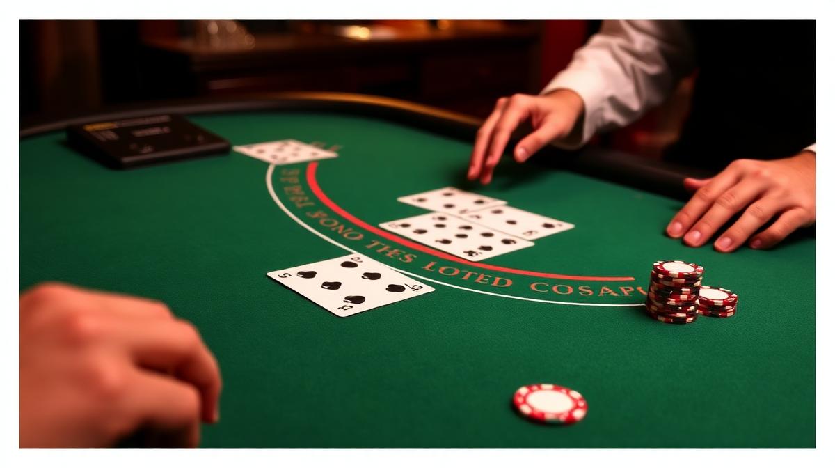Classic Blackjack gameplay showing cards dealt on green felt with action buttons below