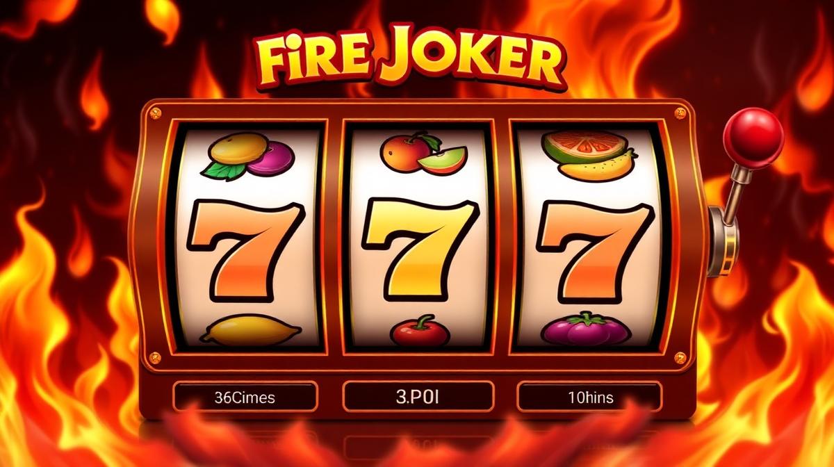 Fire Joker classic 3-reel gameplay with fruit symbols and flaming background effects
