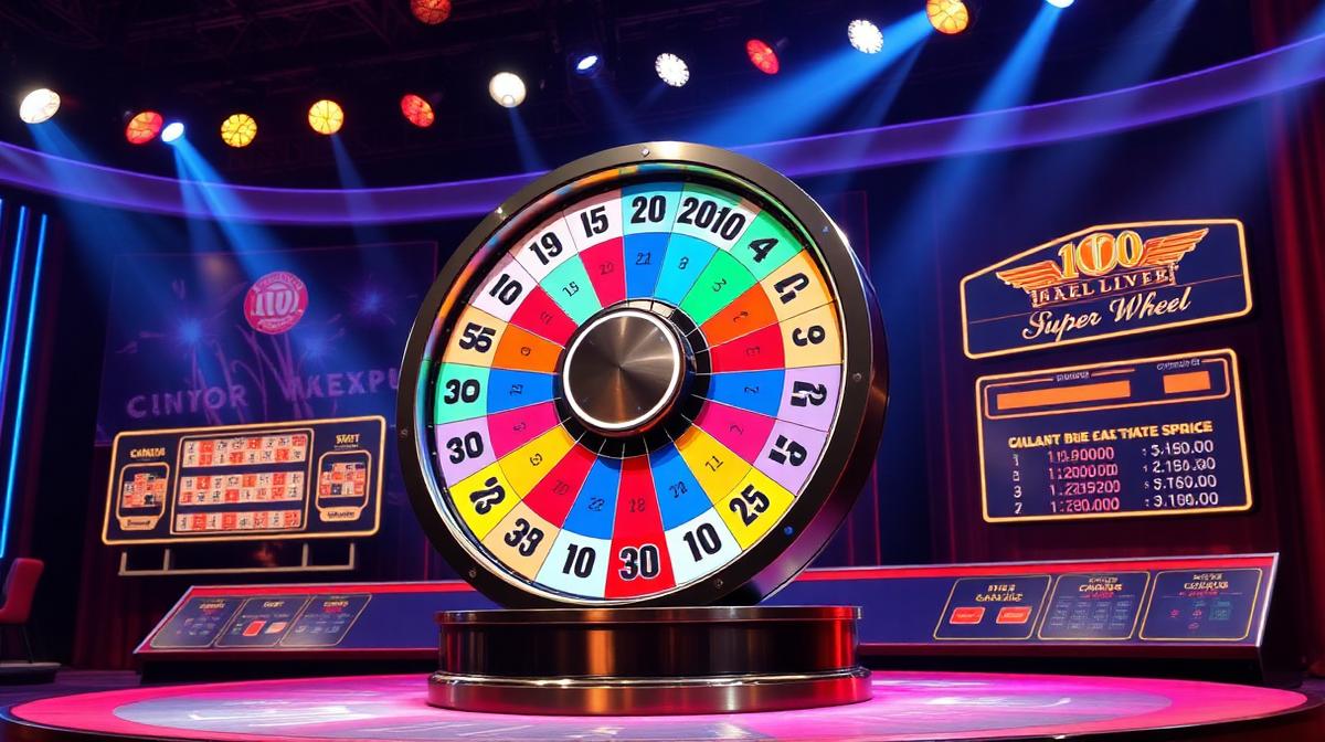 Super Wheel spinning wheel with numbered segments and casino-style betting layout